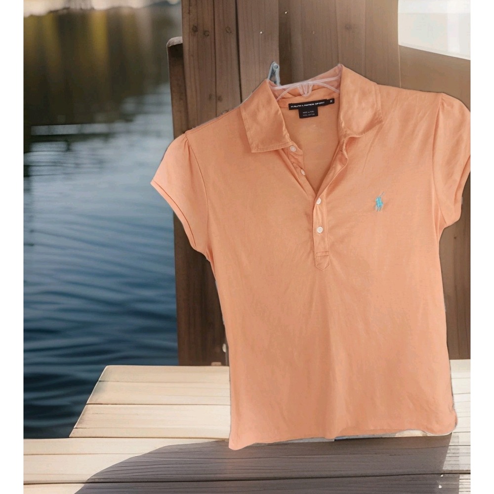 Ralph Lauren Women's Slim Fit Y2K Polo Shirt Peach Logo Preppy - Picture 7 of 7
